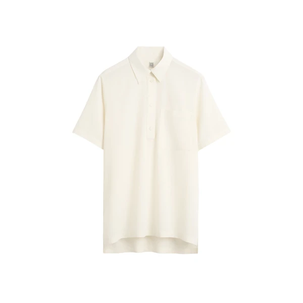 Totême Fluid polo shirt in Ecru - Tops - Scandinavian Minimalist Luxury at Luxury Shoes 