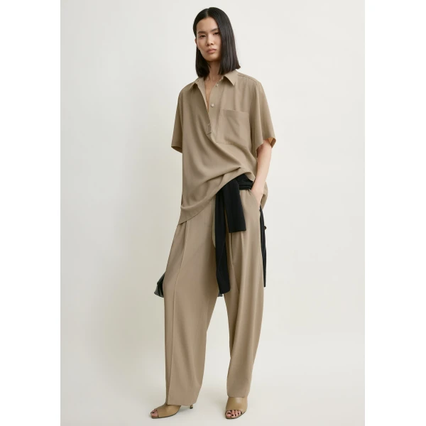 Totême Fluid polo shirt in Overcast beige - Tops - Scandinavian Minimalist Luxury at Luxury Shoes 
