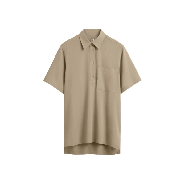 Totême Fluid polo shirt in Overcast beige - Tops - Scandinavian Minimalist Luxury at Luxury Shoes 