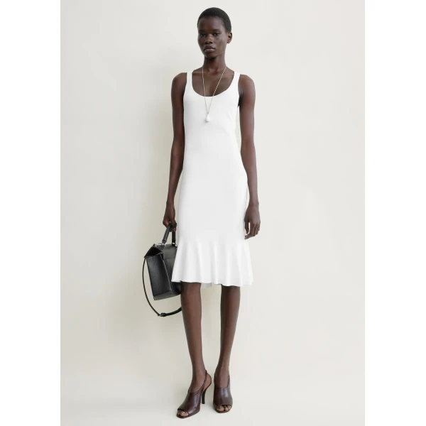 Totême Fluted hem dress in Optic white - Dresses - Scandinavian Minimalist Luxury at Luxury Shoes 
