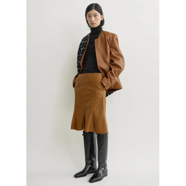Totême Fluted leather skirt in Copper - Skirts - Scandinavian Minimalist Luxury at Luxury Shoes 