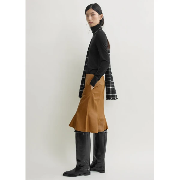 Totême Fluted leather skirt in Copper - Skirts - Scandinavian Minimalist Luxury at Luxury Shoes 
