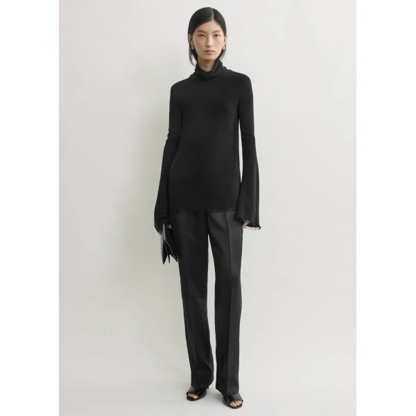 Totême Frayed-edge slim top in Black - Tops - Scandinavian Minimalist Luxury at Luxury Shoes 
