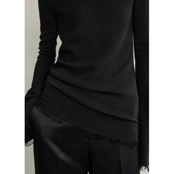 Totême Frayed-edge slim top in Black - Tops - Scandinavian Minimalist Luxury at Luxury Shoes 