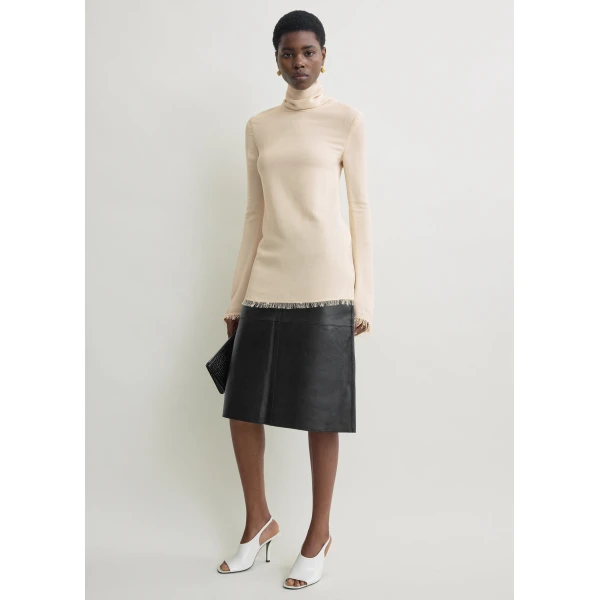 Totême Frayed-edge slim top in Stone - Tops - Scandinavian Minimalist Luxury at Luxury Shoes 