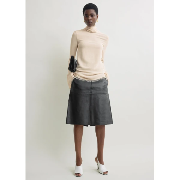 Totême Frayed-edge slim top in Stone - Tops - Scandinavian Minimalist Luxury at Luxury Shoes 