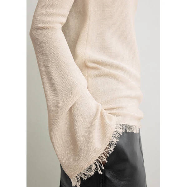 Totême Frayed-edge slim top in Stone - Tops - Scandinavian Minimalist Luxury at Luxury Shoes 