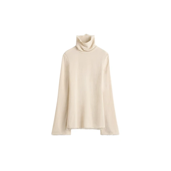 Totême Frayed-edge slim top in Stone - Tops - Scandinavian Minimalist Luxury at Luxury Shoes 