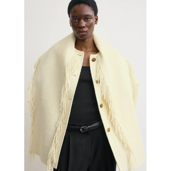 Totême Fringed scarf jacket in Winter white - Jackets - Scandinavian Minimalist Luxury at Luxury Shoes 