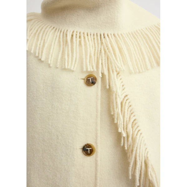 Totême Fringed scarf jacket in Winter white - Jackets - Scandinavian Minimalist Luxury at Luxury Shoes 