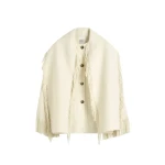 Totême Fringed scarf jacket in Winter white - Jackets - Scandinavian Minimalist Luxury at Luxury Shoes 