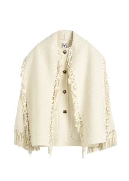 Totême Fringed scarf jacket in Winter white - Jackets - Scandinavian Minimalist Luxury at Luxury Shoes 
