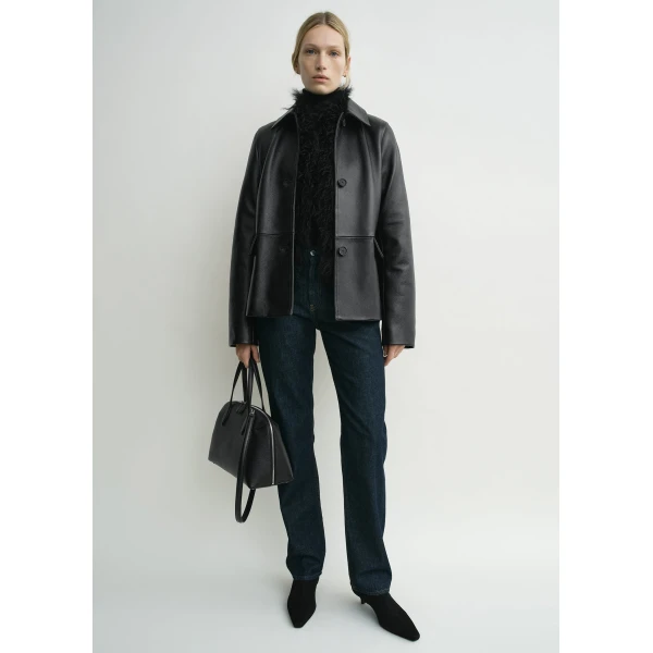 Totême Grained leather jacket in Black - Jackets - Scandinavian Minimalist Luxury at Luxury Shoes 