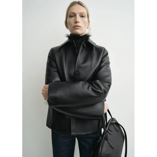 Totême Grained leather jacket in Black - Jackets - Scandinavian Minimalist Luxury at Luxury Shoes 