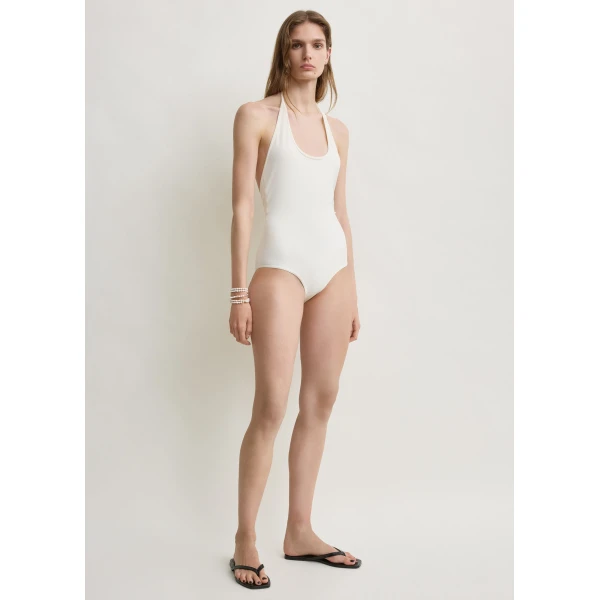 Totême Halter tie swimsuit in Ecru - Beachwear - Scandinavian Minimalist Luxury at Luxury Shoes 