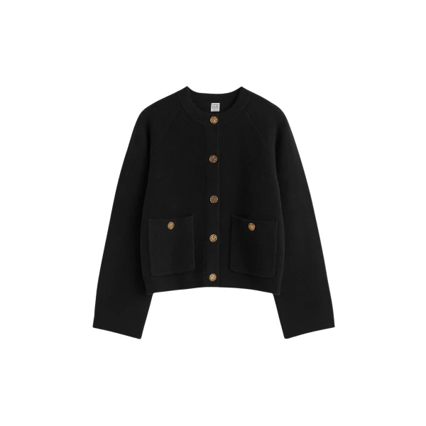 Totême Hammered button cardigan in Black - Knitwear - Scandinavian Minimalist Luxury at Luxury Shoes 