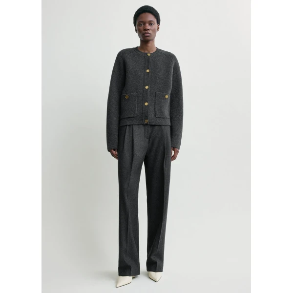 Totême Hammered button cardigan in Charcoal - Knitwear - Scandinavian Minimalist Luxury at Luxury Shoes 