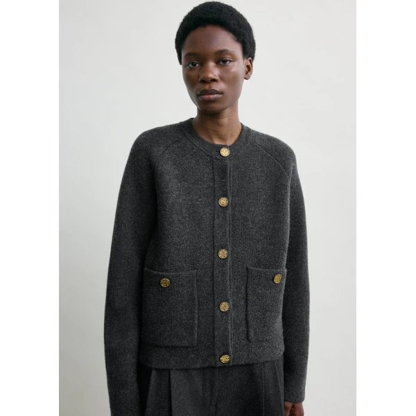 Totême Hammered button cardigan in Charcoal - Knitwear - Scandinavian Minimalist Luxury at Luxury Shoes 