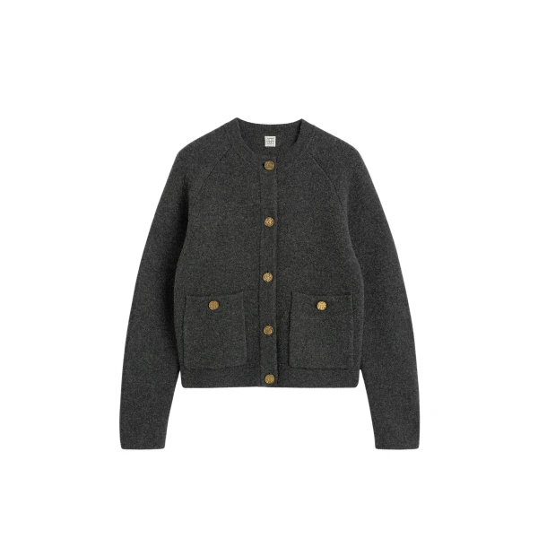 Totême Hammered button cardigan in Charcoal - Knitwear - Scandinavian Minimalist Luxury at Luxury Shoes 