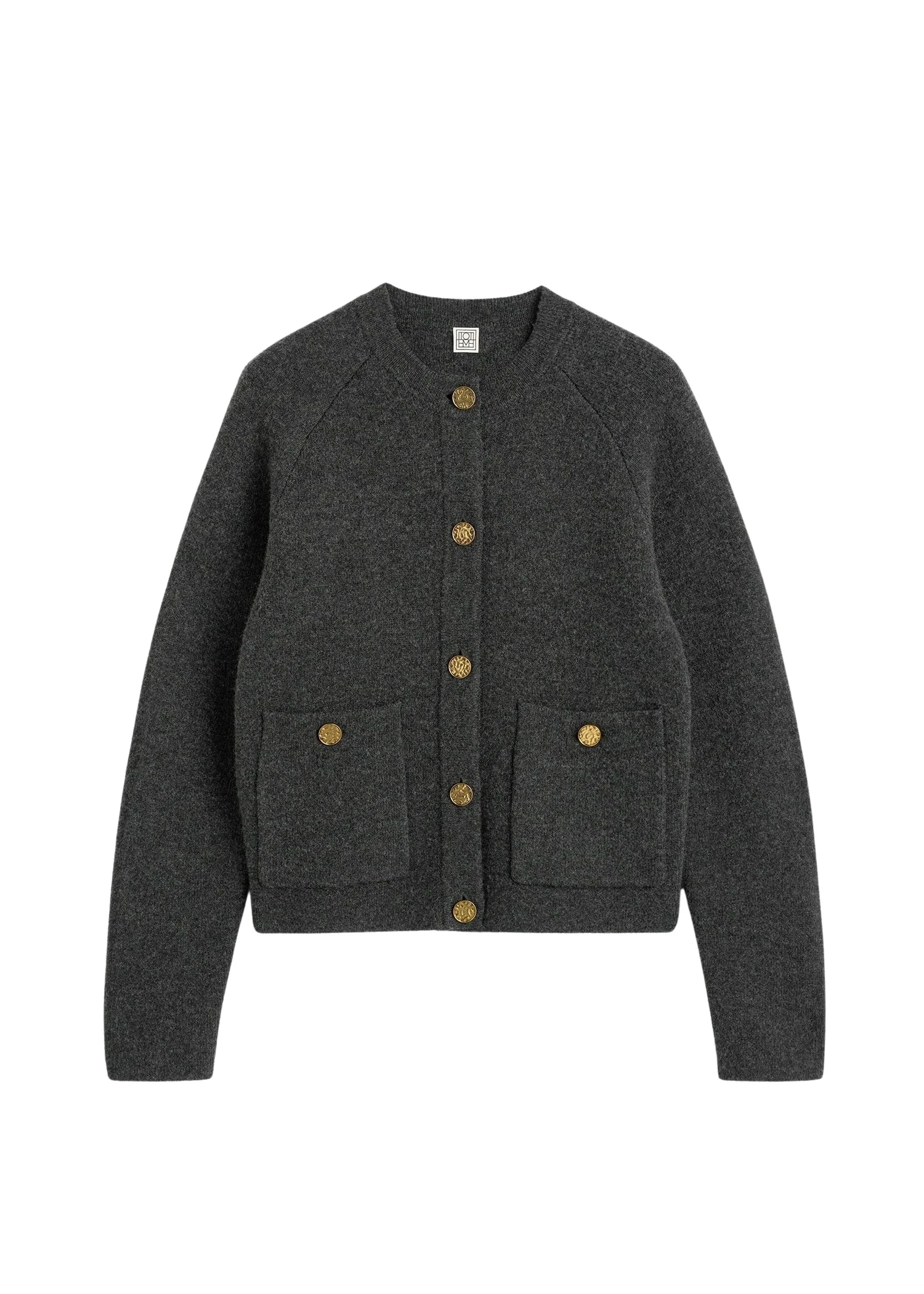 Toteme-Hammered-button-cardigan-in-Charcoal99079_nobg Totême Hammered button cardigan in Charcoal - Knitwear - Scandinavian Minimalist Luxury at Luxury Shoes