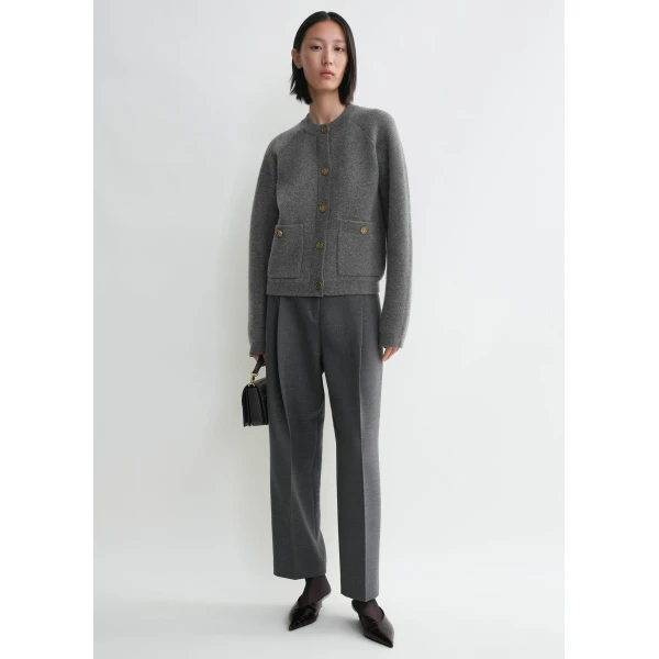 Totême Hammered button cardigan in Grey melange - Tops - Scandinavian Minimalist Luxury at Luxury Shoes 