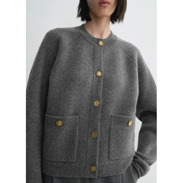 Totême Hammered button cardigan in Grey melange - Tops - Scandinavian Minimalist Luxury at Luxury Shoes 