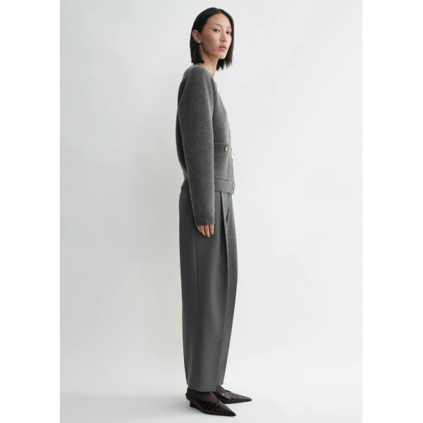 Totême Hammered button cardigan in Grey melange - Tops - Scandinavian Minimalist Luxury at Luxury Shoes 