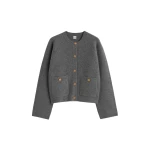 Totême Hammered button cardigan in Grey melange - Tops - Scandinavian Minimalist Luxury at Luxury Shoes 