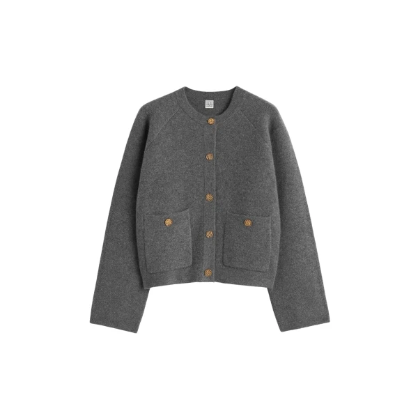 Totême Hammered button cardigan in Grey melange - Tops - Scandinavian Minimalist Luxury at Luxury Shoes 
