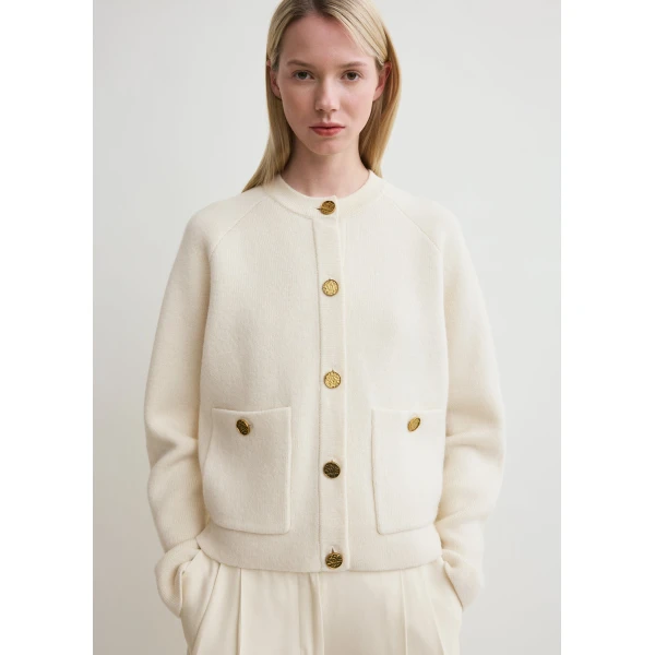 Totême Hammered button cardigan in Milk - Knitwear - Scandinavian Minimalist Luxury at Luxury Shoes 