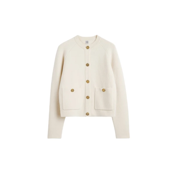 Totême Hammered button cardigan in Milk - Knitwear - Scandinavian Minimalist Luxury at Luxury Shoes 