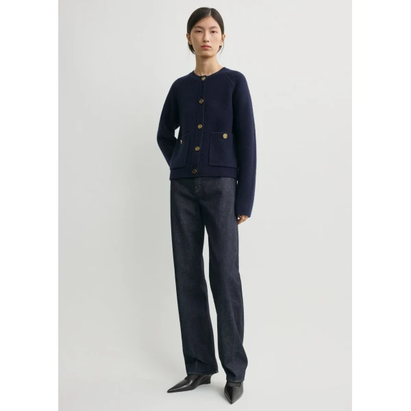 Totême Hammered button cardigan in Navy - Knitwear - Scandinavian Minimalist Luxury at Luxury Shoes 