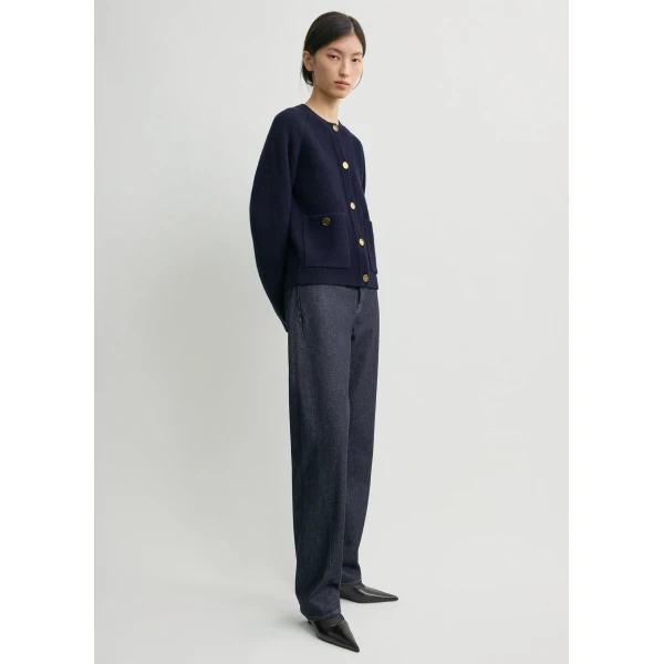 Totême Hammered button cardigan in Navy - Knitwear - Scandinavian Minimalist Luxury at Luxury Shoes 