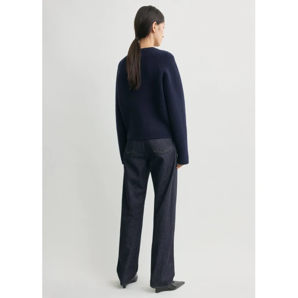 Totême Hammered button cardigan in Navy - Knitwear - Scandinavian Minimalist Luxury at Luxury Shoes 