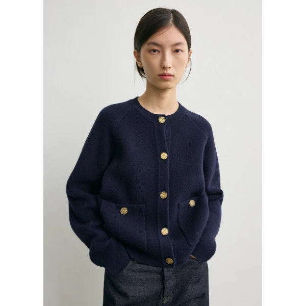 Totême Hammered button cardigan in Navy - Knitwear - Scandinavian Minimalist Luxury at Luxury Shoes 