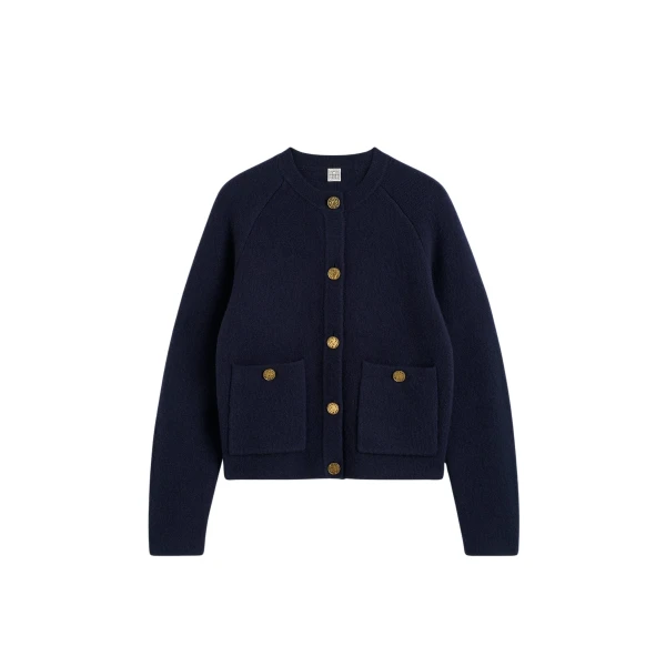 Totême Hammered button cardigan in Navy - Knitwear - Scandinavian Minimalist Luxury at Luxury Shoes 