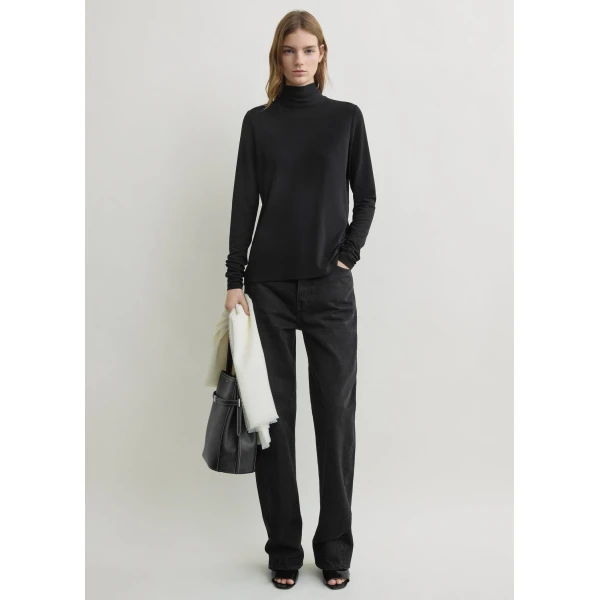 Totême High-neck jersey top in Black - Tops - Scandinavian Minimalist Luxury at Luxury Shoes 