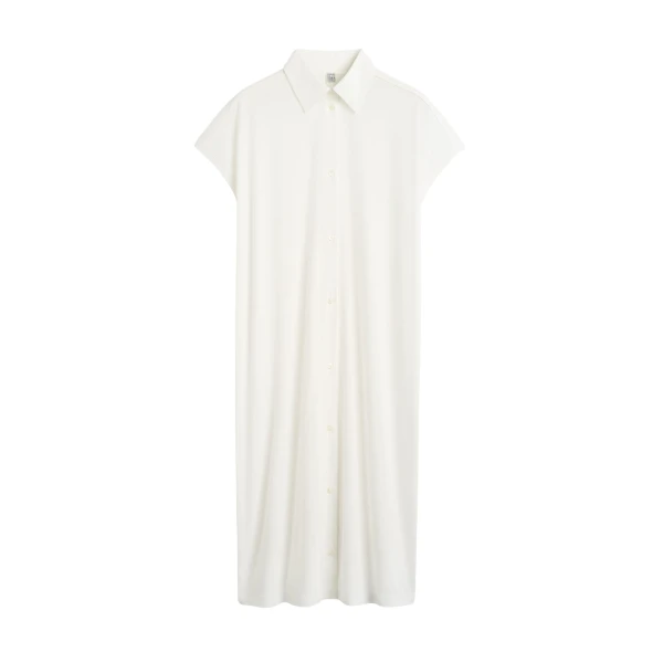 Totême Jersey shirtdress in Off-white - Dresses - Scandinavian Minimalist Luxury at Luxury Shoes 