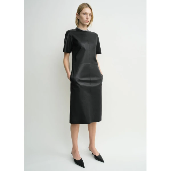 Totême Leather tee dress in Black - Dresses - Scandinavian Minimalist Luxury at Luxury Shoes 
