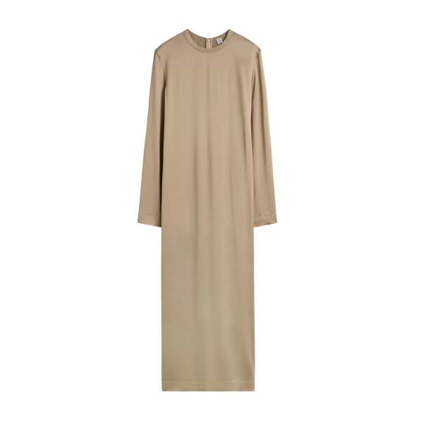 Totême Long satin dress in Latte - Dresses - Scandinavian Minimalist Luxury at Luxury Shoes 