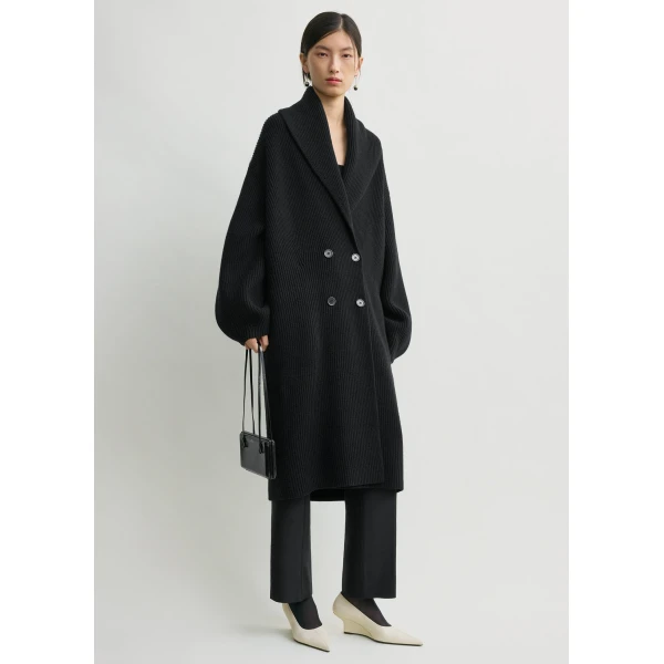 Totême Long shawl-lapel cardigan in Black - Knitwear - Scandinavian Minimalist Luxury at Luxury Shoes 