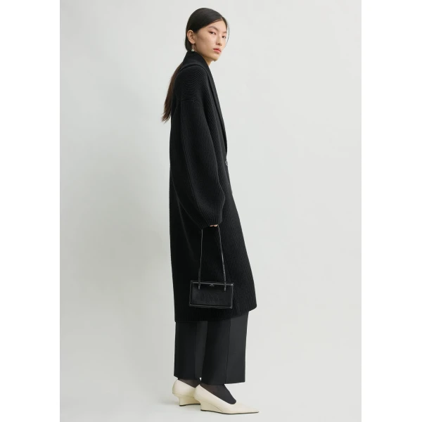 Totême Long shawl-lapel cardigan in Black - Knitwear - Scandinavian Minimalist Luxury at Luxury Shoes 