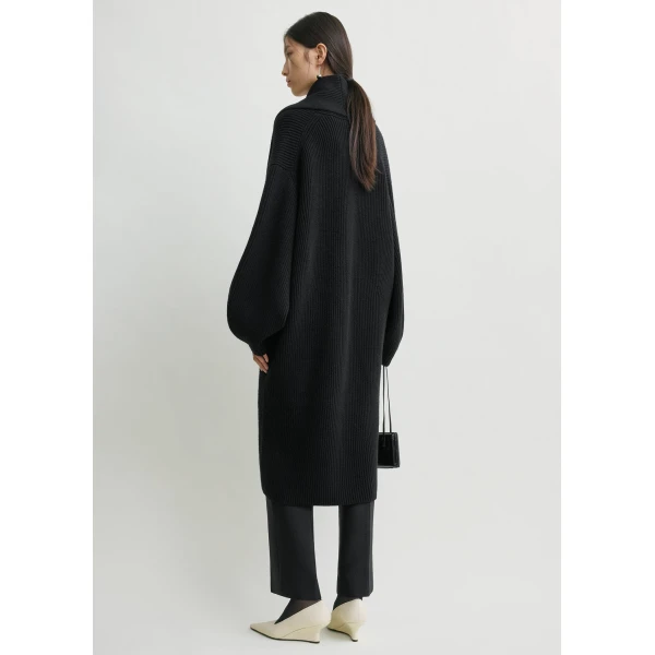 Totême Long shawl-lapel cardigan in Black - Knitwear - Scandinavian Minimalist Luxury at Luxury Shoes 