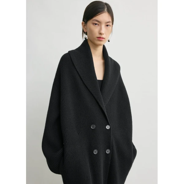 Totême Long shawl-lapel cardigan in Black - Knitwear - Scandinavian Minimalist Luxury at Luxury Shoes 