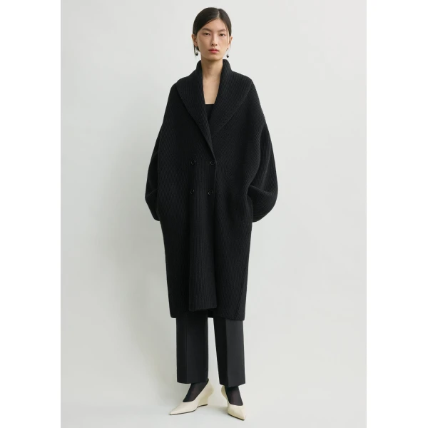 Totême Long shawl-lapel cardigan in Black - Knitwear - Scandinavian Minimalist Luxury at Luxury Shoes 