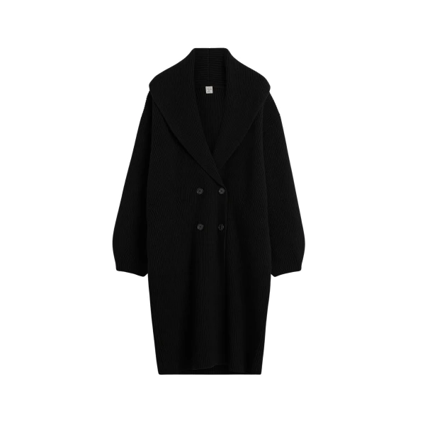 Totême Long shawl-lapel cardigan in Black - Knitwear - Scandinavian Minimalist Luxury at Luxury Shoes 