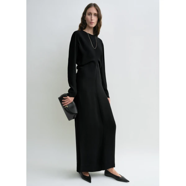 Totême Long-sleeve slouch waist dress in Black - Dresses - Scandinavian Minimalist Luxury at Luxury Shoes 