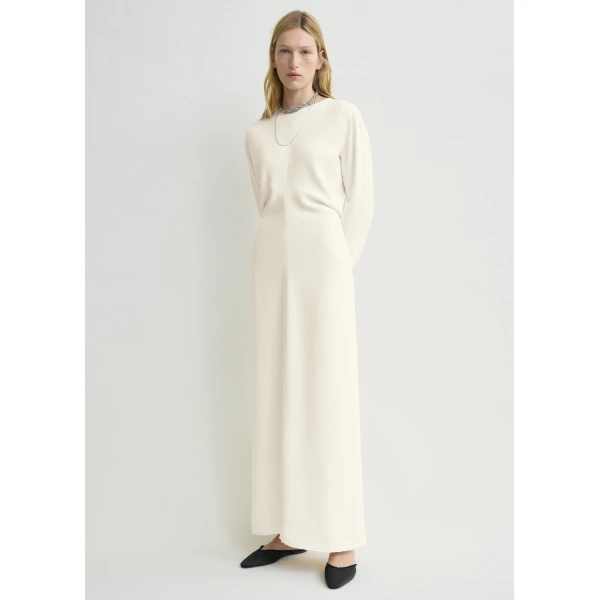 Totême Long-sleeve slouch waist dress in Macadamia - Dresses - Scandinavian Minimalist Luxury at Luxury Shoes 