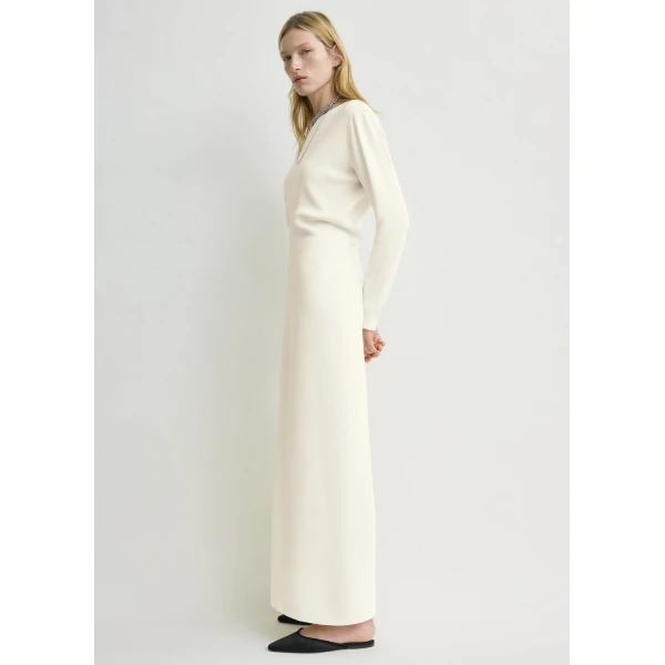Totême Long-sleeve slouch waist dress in Macadamia - Dresses - Scandinavian Minimalist Luxury at Luxury Shoes 