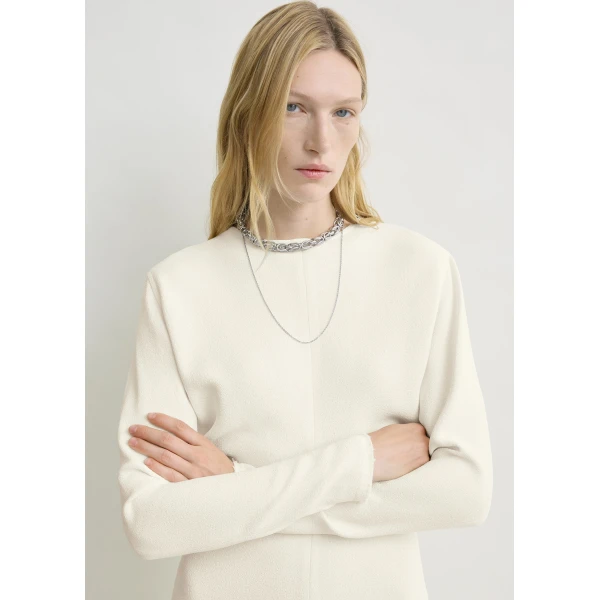 Totême Long-sleeve slouch waist dress in Macadamia - Dresses - Scandinavian Minimalist Luxury at Luxury Shoes 